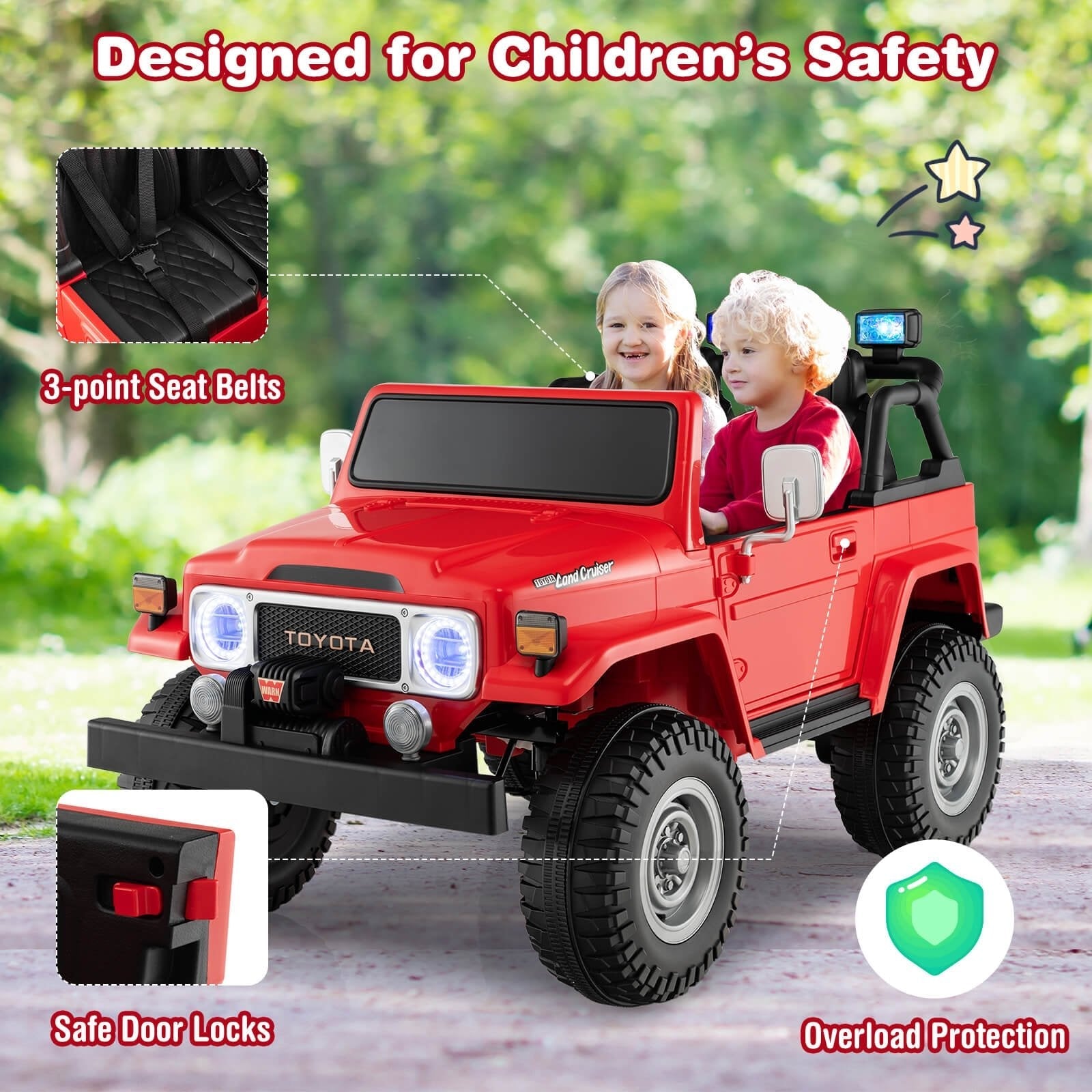 12V 2-Seat Licensed Kids Ride On Toyota FJ40 Car with 2.4G Remote Control, Red Powered Ride On Toys   at Gallery Canada