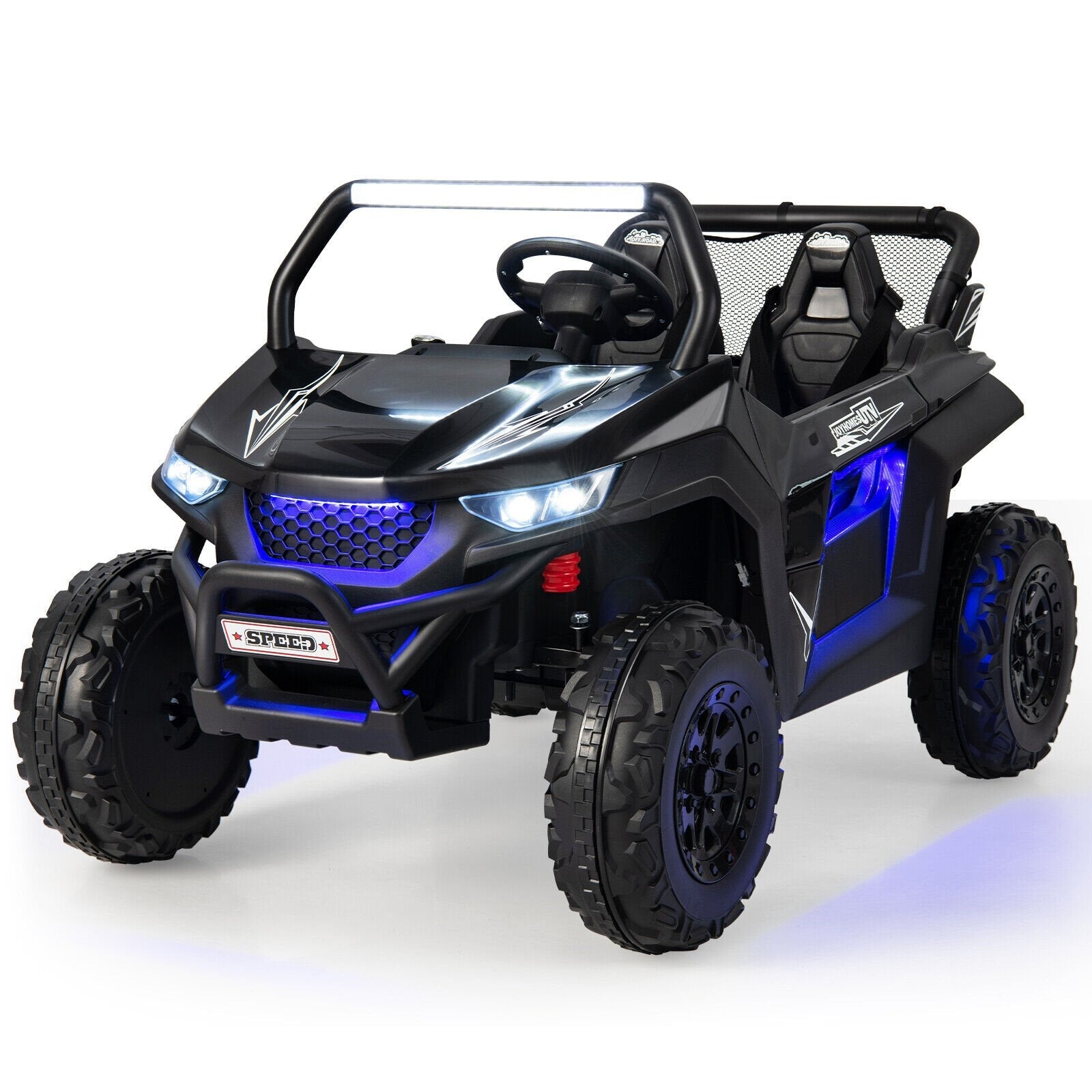 12V 2-Seater Kids Ride on UTV with Slow Start Function Music, Black Powered Ride On Toys   at Gallery Canada