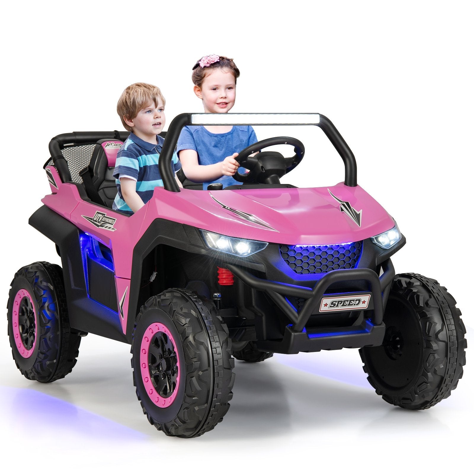 12V 2-Seater Kids Ride on UTV with Slow Start Function Music, Pink Powered Ride On Toys   at Gallery Canada