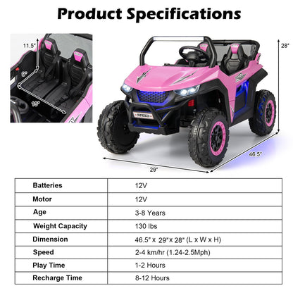 12V 2-Seater Kids Ride on UTV with Slow Start Function Music, Pink Powered Ride On Toys   at Gallery Canada