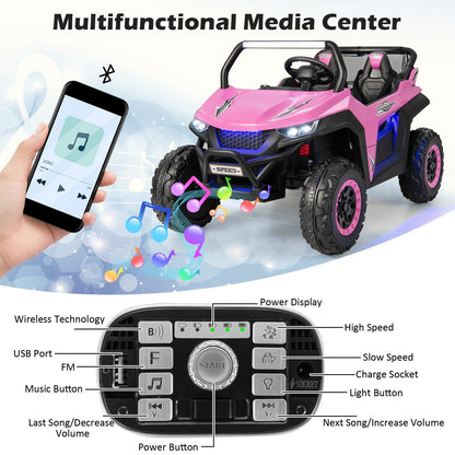 12V 2-Seater Kids Ride on UTV with Slow Start Function Music, Pink Powered Ride On Toys   at Gallery Canada