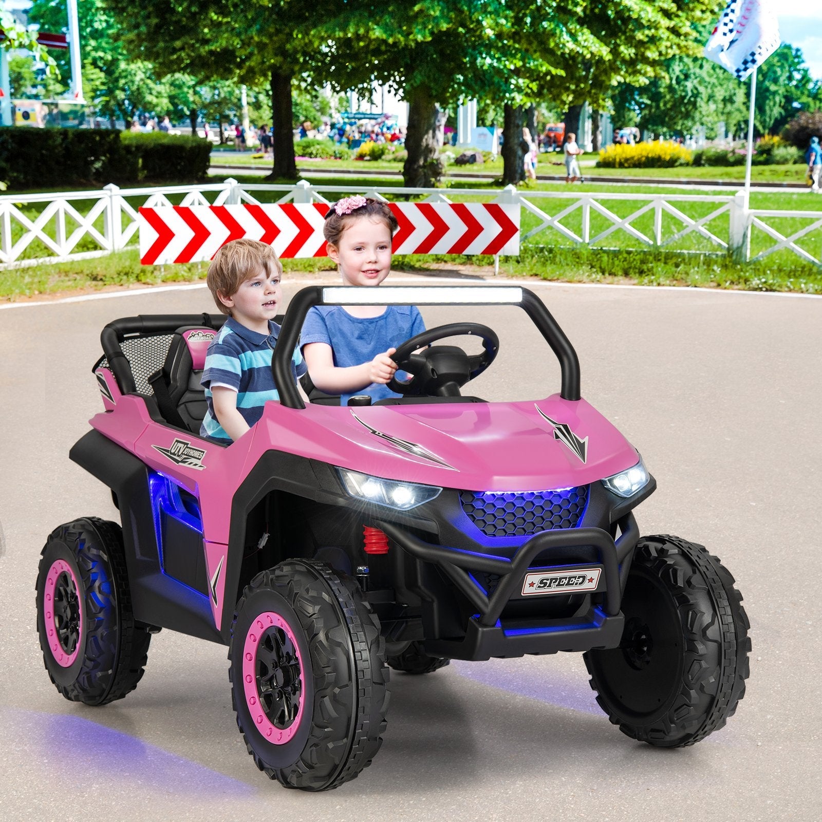 12V 2-Seater Kids Ride on UTV with Slow Start Function Music, Pink Powered Ride On Toys   at Gallery Canada