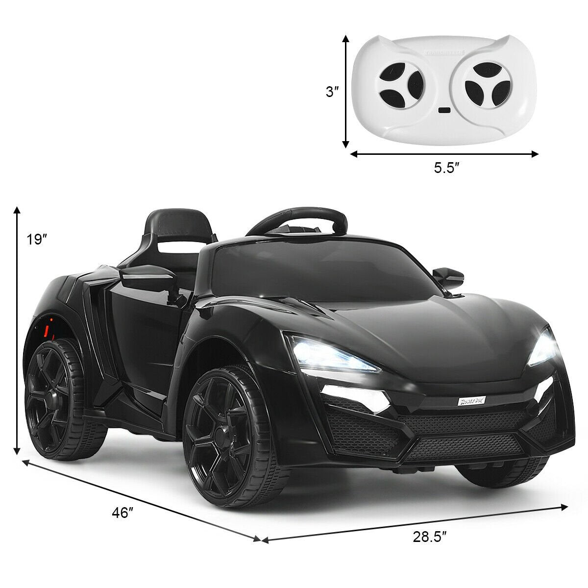 12V 2.4G RC Electric Vehicle with Lights, Black Powered Ride On Toys   at Gallery Canada