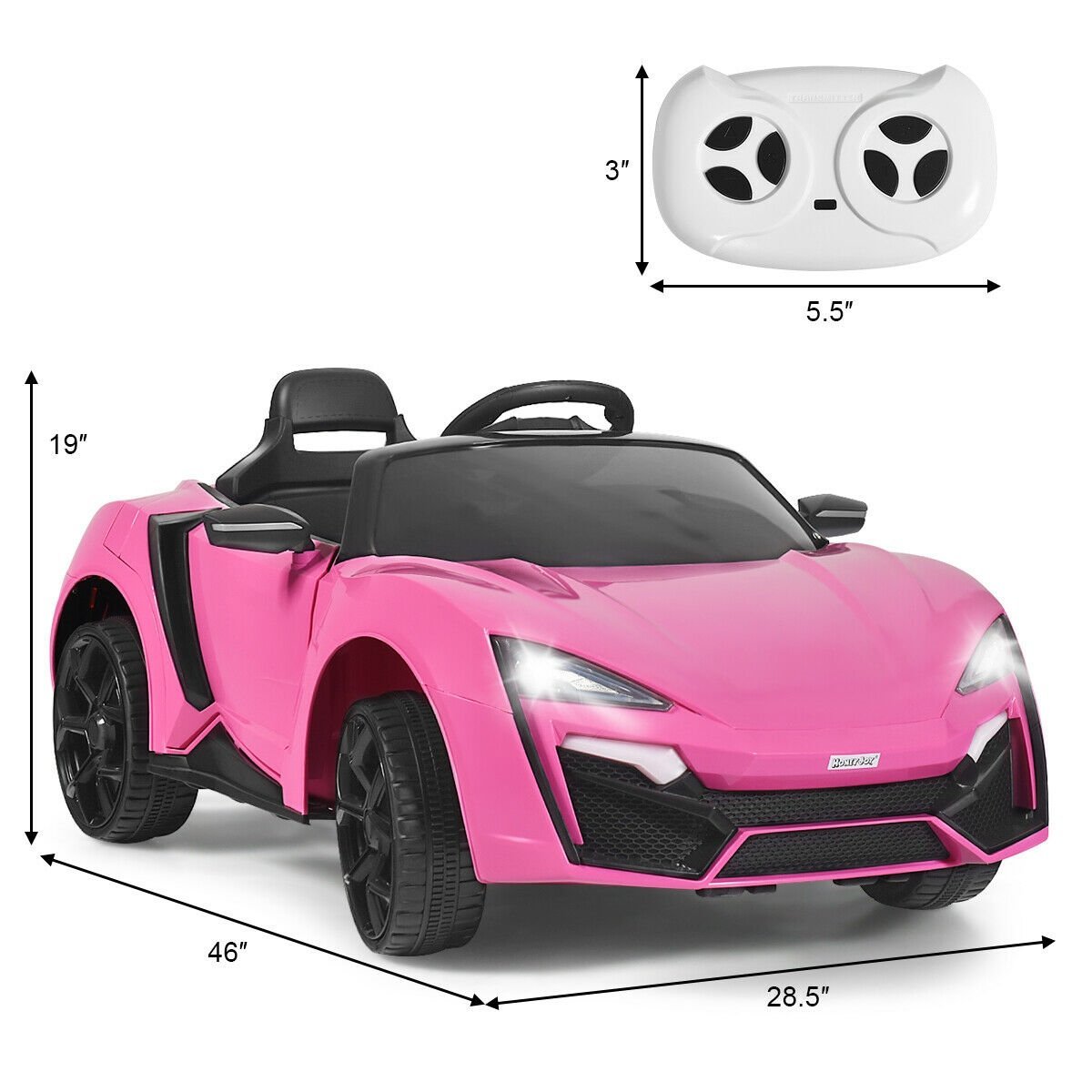 12V 2.4G RC Electric Vehicle with Lights, Pink Powered Ride On Toys   at Gallery Canada