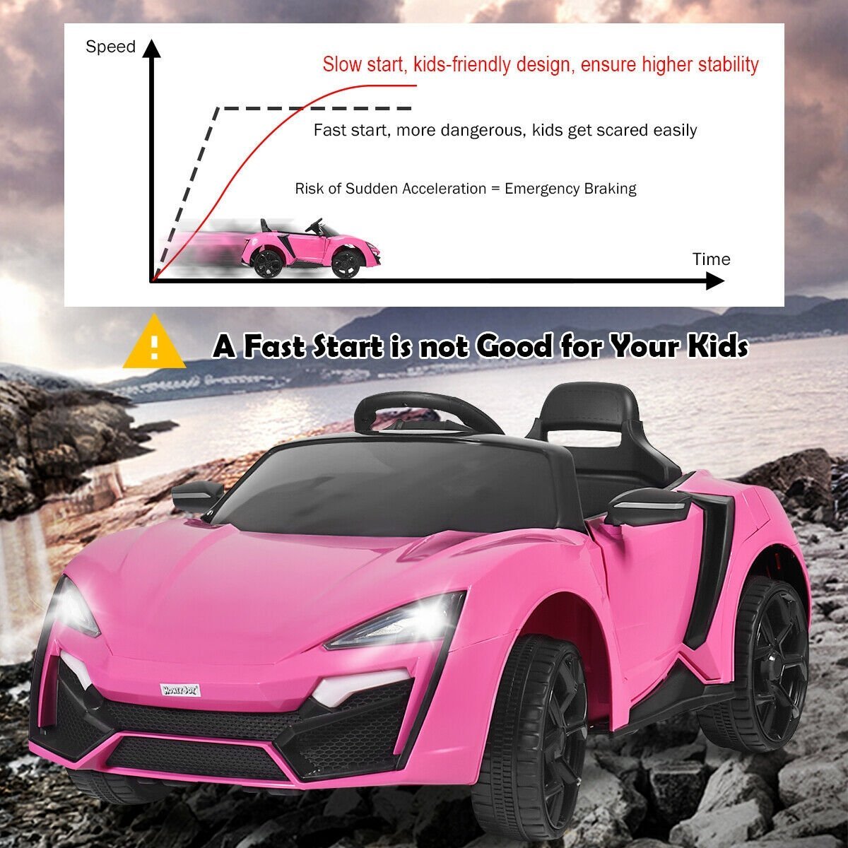 12V 2.4G RC Electric Vehicle with Lights, Pink Powered Ride On Toys   at Gallery Canada