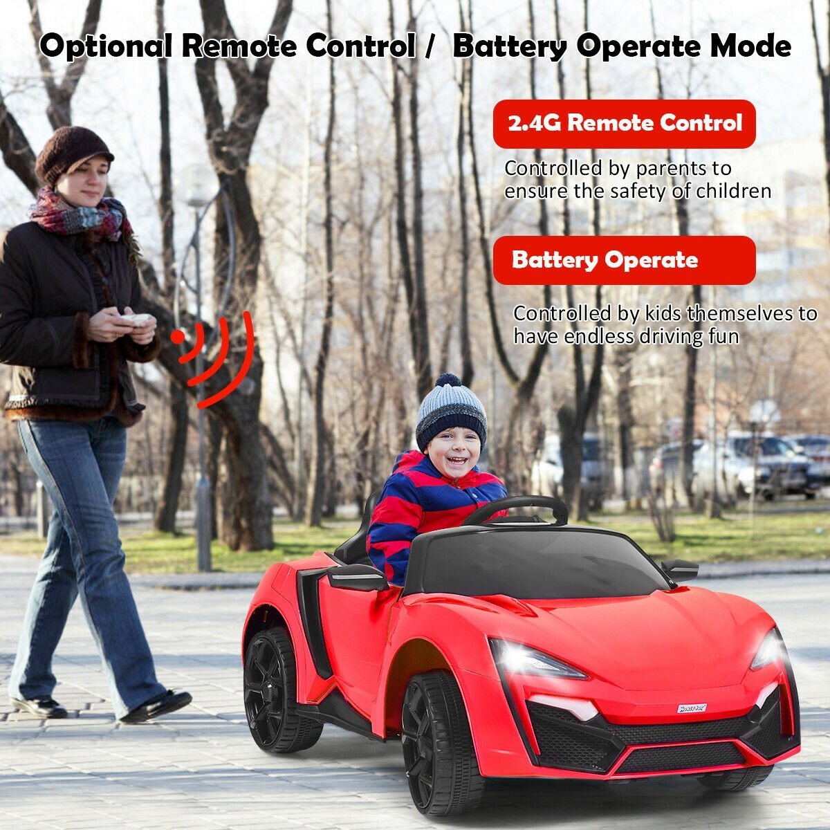 12V 2.4G RC Electric Vehicle with Lights, Red Powered Ride On Toys   at Gallery Canada