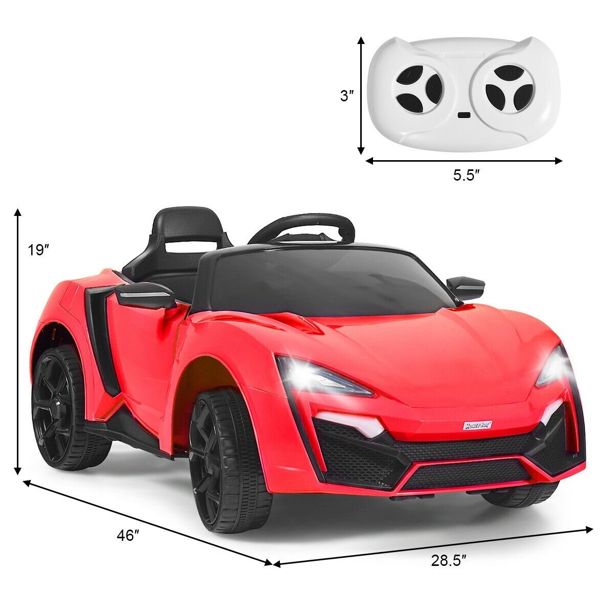 12V 2.4G RC Electric Vehicle with Lights, Red Powered Ride On Toys   at Gallery Canada