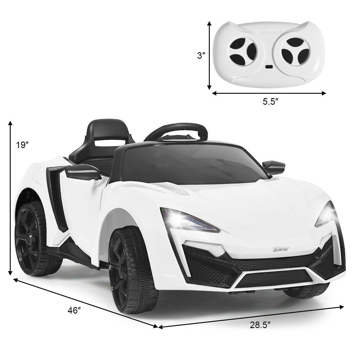 12V 2.4G RC Electric Vehicle with Lights, White Powered Ride On Toys   at Gallery Canada