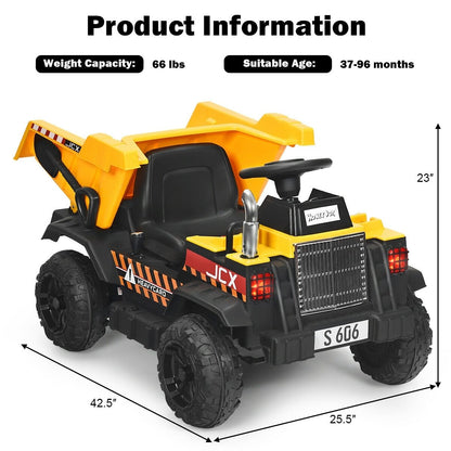 12V Battery Kids Ride On Dump Truck with Electric Bucket and Dump Bed, Yellow Powered Ride On Toys   at Gallery Canada