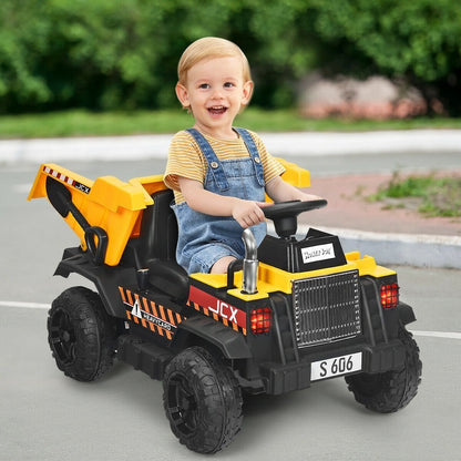 12V Battery Kids Ride On Dump Truck with Electric Bucket and Dump Bed, Yellow Powered Ride On Toys   at Gallery Canada