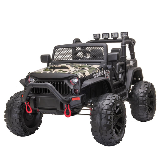 12V Battery-powered Kids Jeep Ride On Police Car 2-Seater with Parental Remote Camouflage - Gallery Canada