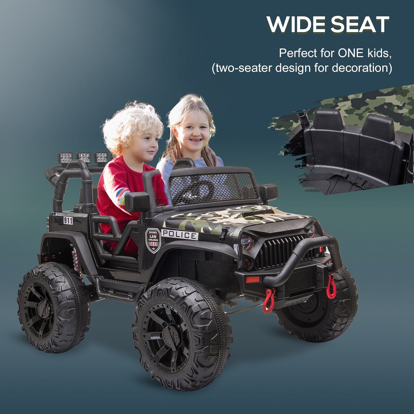 12V Battery-powered Kids Jeep Ride On Police Car 2-Seater with Parental Remote Camouflage Electric Toy Cars   at Gallery Canada