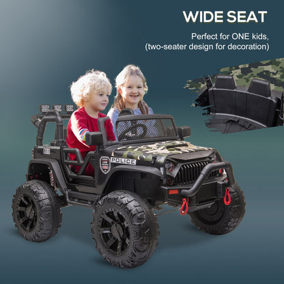 12V Battery-powered Kids Jeep Ride On Police Car 2-Seater with Parental Remote Camouflage - Gallery Canada