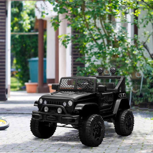 12V Battery Powered Kids Ride On Car Off Road Truck Toy w/ Parent Remote, Black Electric Toy Cars Black  at Gallery Canada