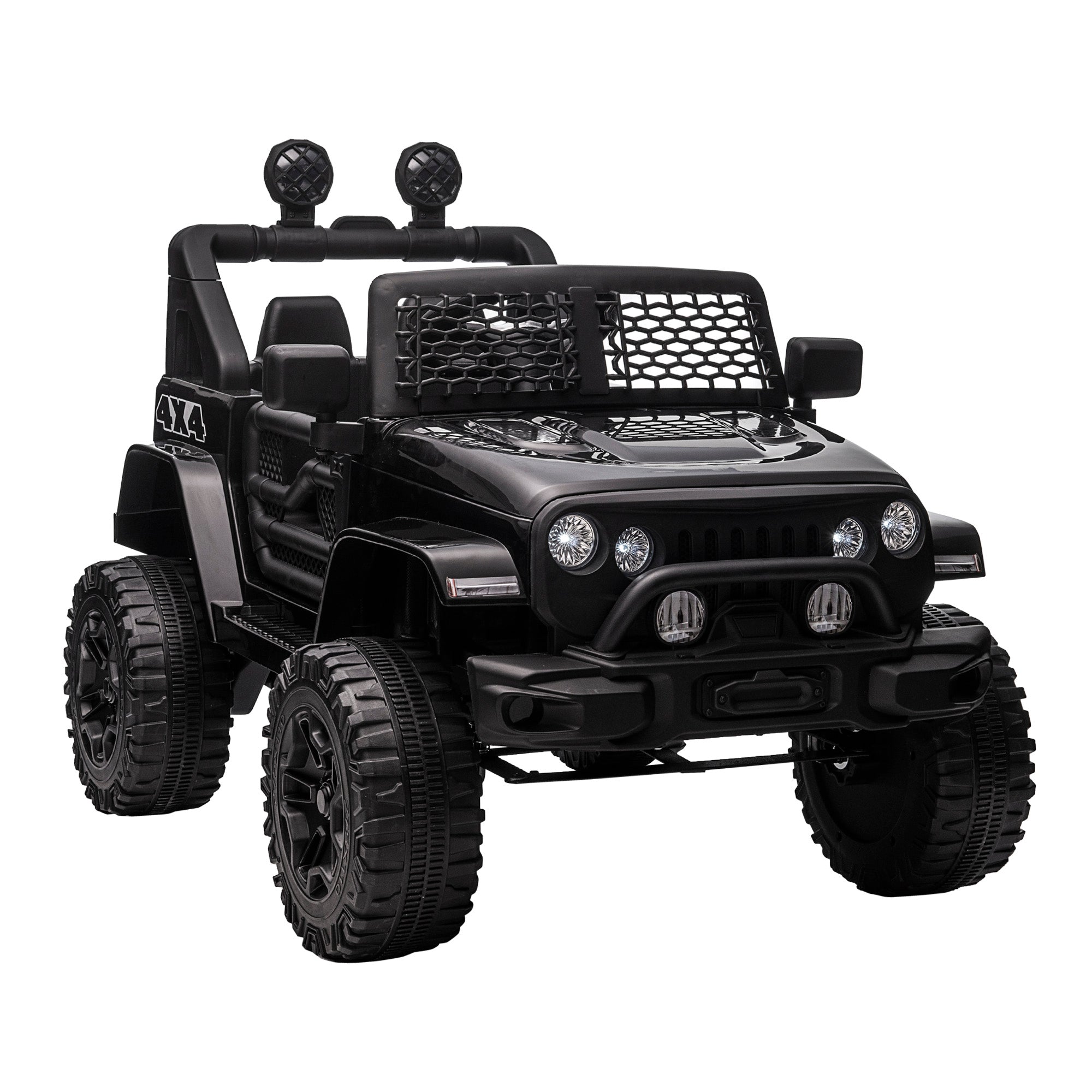 12V Battery Powered Kids Ride On Car Off Road Truck Toy w/ Parent Remote, Black Electric Toy Cars Black  at Gallery Canada