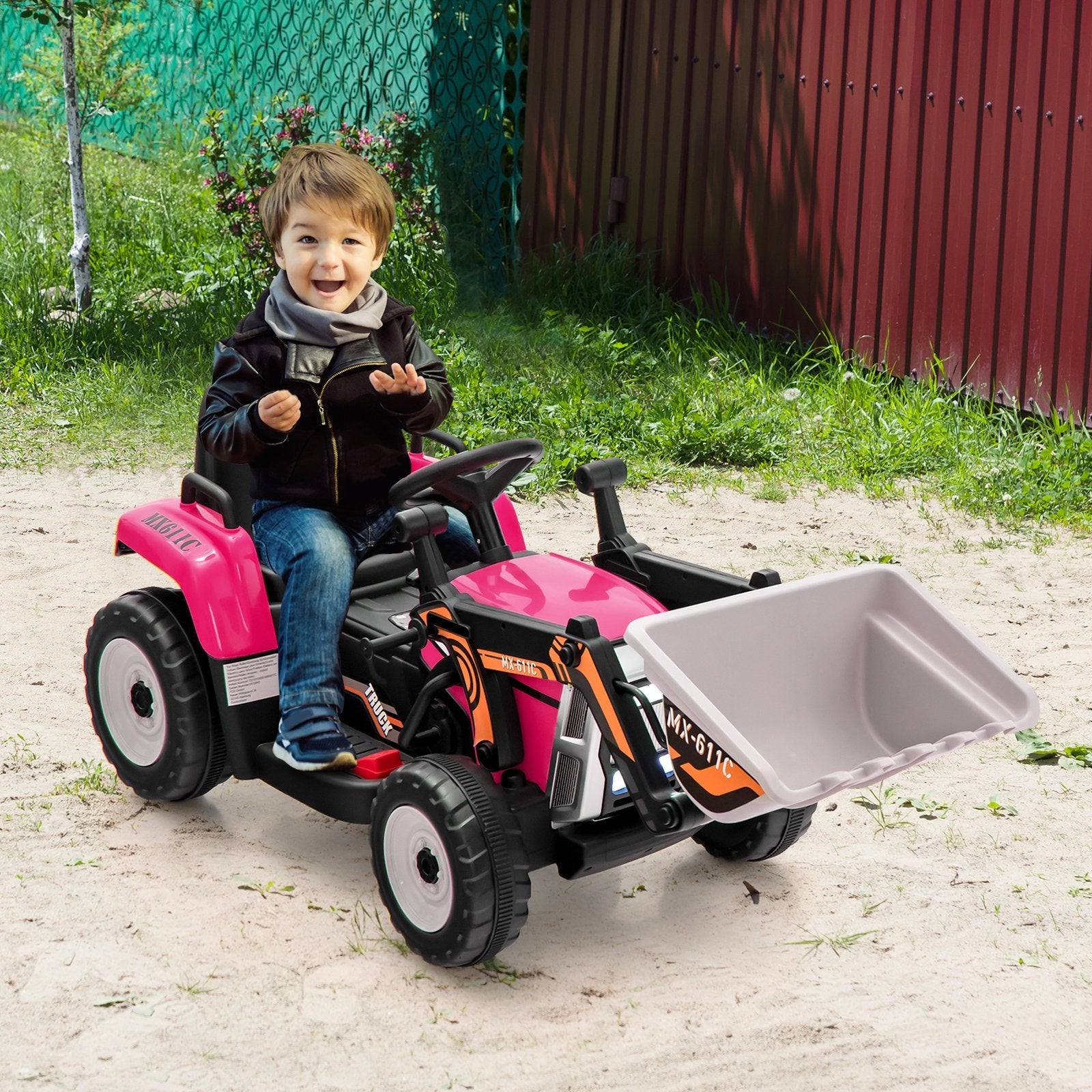 12V Battery Powered Kids Ride on Excavator with Adjustable Arm and Bucket, Pink Powered Ride On Toys   at Gallery Canada