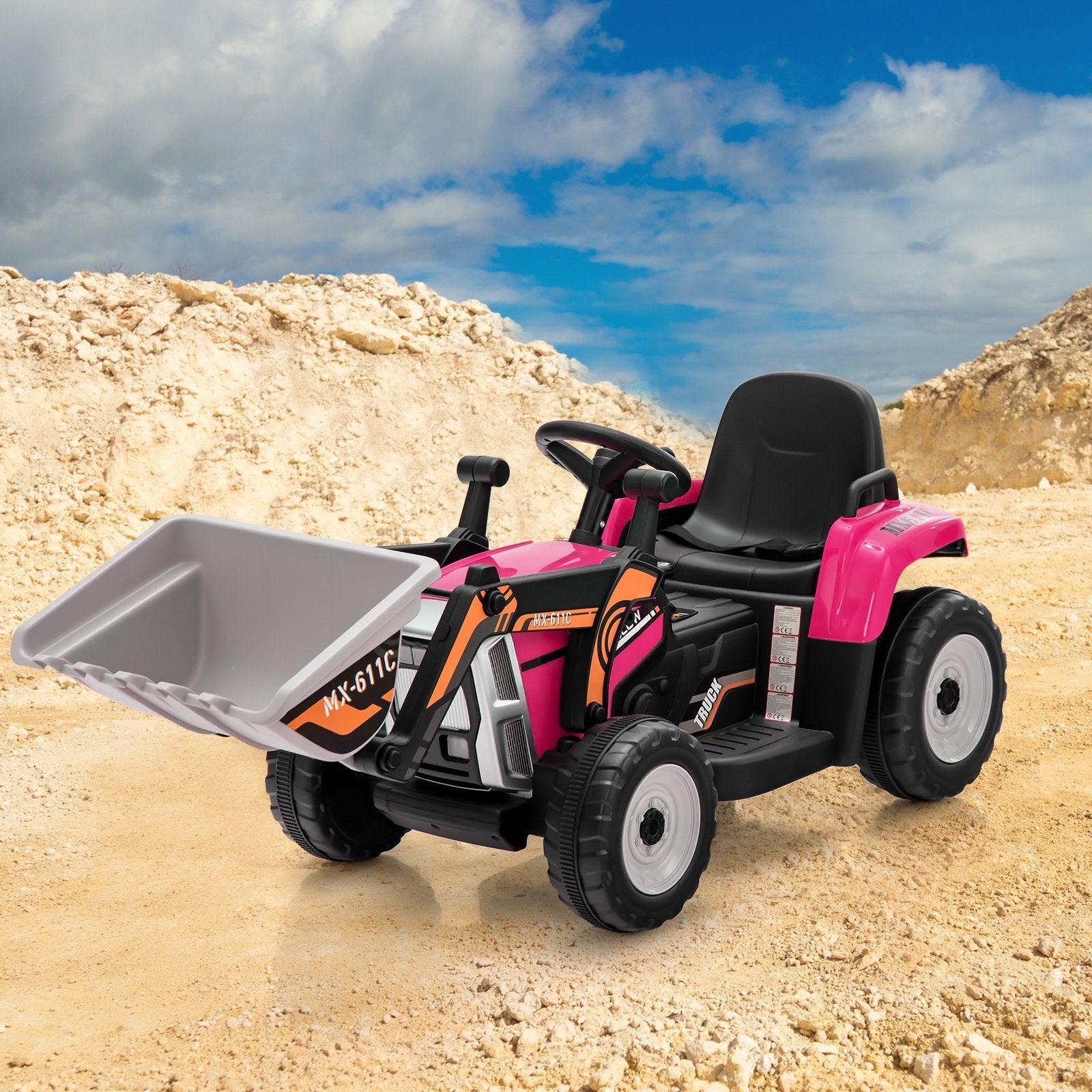 12V Battery Powered Kids Ride on Excavator with Adjustable Arm and Bucket, Pink Powered Ride On Toys   at Gallery Canada