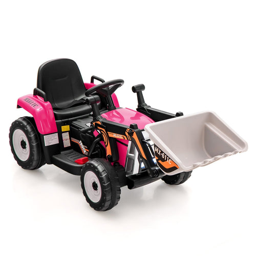 12V Battery Powered Kids Ride on Excavator with Adjustable Arm and Bucket, Pink