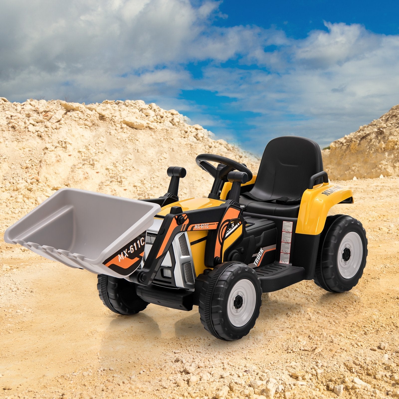 12V Battery Powered Kids Ride on Excavator with Adjustable Arm and Bucket, Yellow Powered Ride On Toys   at Gallery Canada