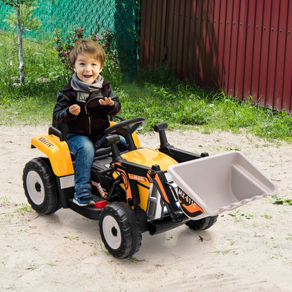 12V Battery Powered Kids Ride on Excavator with Adjustable Arm and Bucket, Yellow Powered Ride On Toys   at Gallery Canada