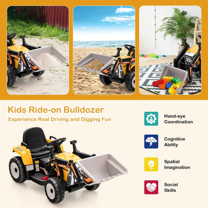 12V Battery Powered Kids Ride on Excavator with Adjustable Arm and Bucket, Yellow Powered Ride On Toys   at Gallery Canada