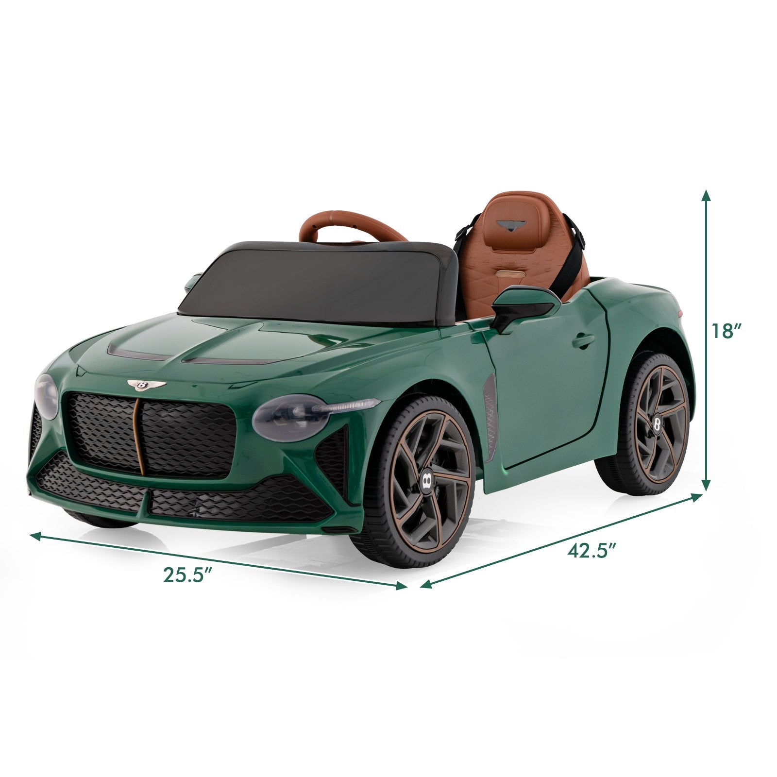 12V Battery Powered Licensed Bentley Bacalar Kids Ride-on Racer Car, Green Powered Ride On Toys   at Gallery Canada