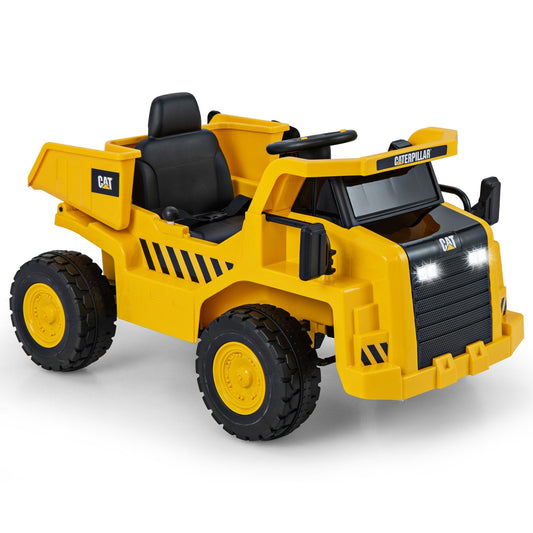 12V Caterpillar Licensed Kids Ride on Dump Truck with Tiltable Bump Bed, Yellow Powered Ride On Toys   at Gallery Canada