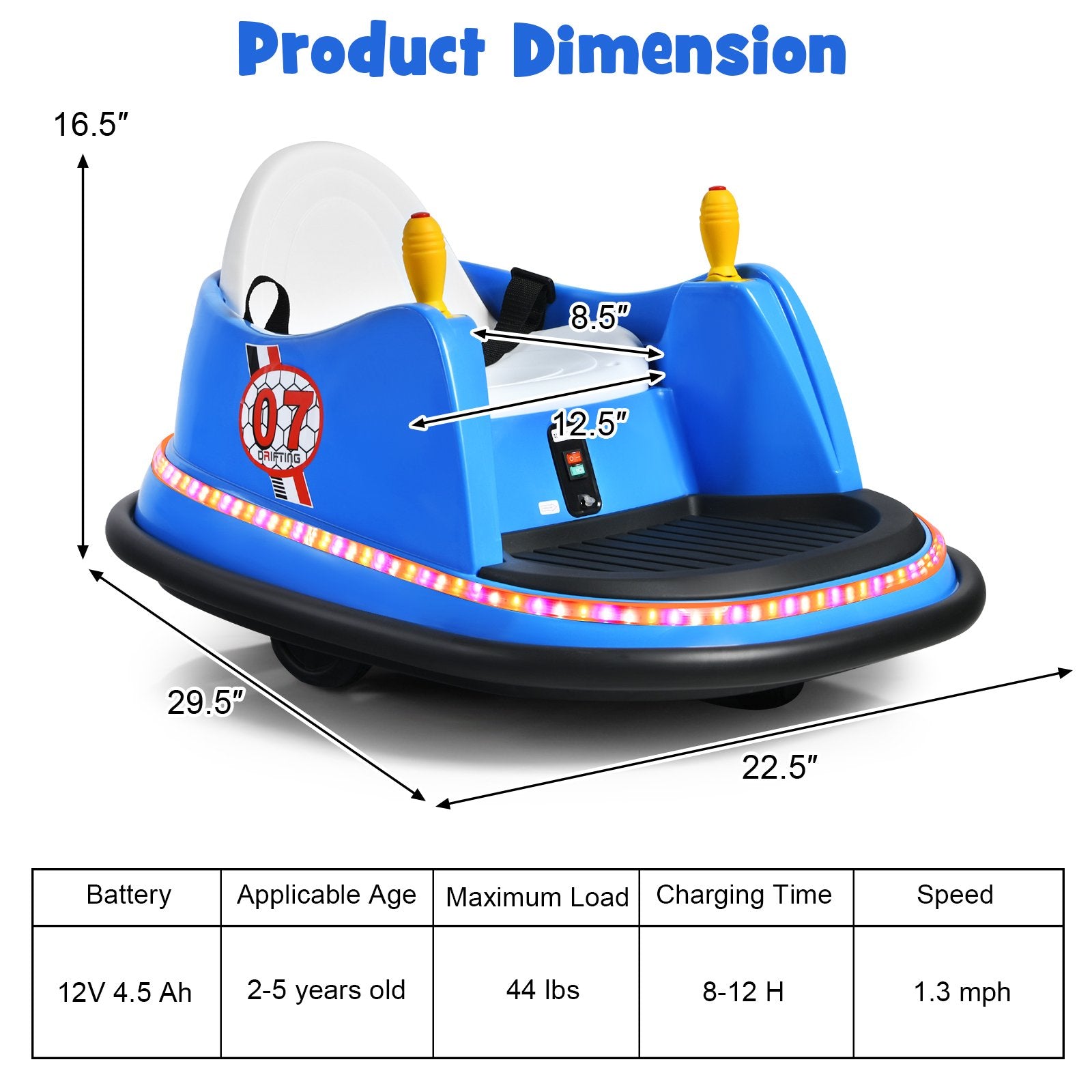 12V Electric Kids Ride On Bumper Car with Flashing Lights for Toddlers, Blue Powered Ride On Toys   at Gallery Canada