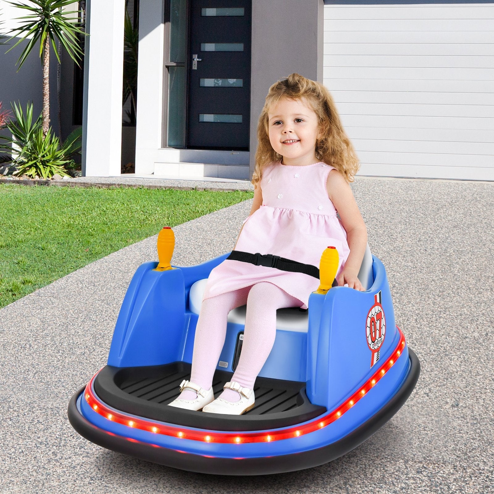 12V Electric Kids Ride On Bumper Car with Flashing Lights for Toddlers, Blue Powered Ride On Toys   at Gallery Canada