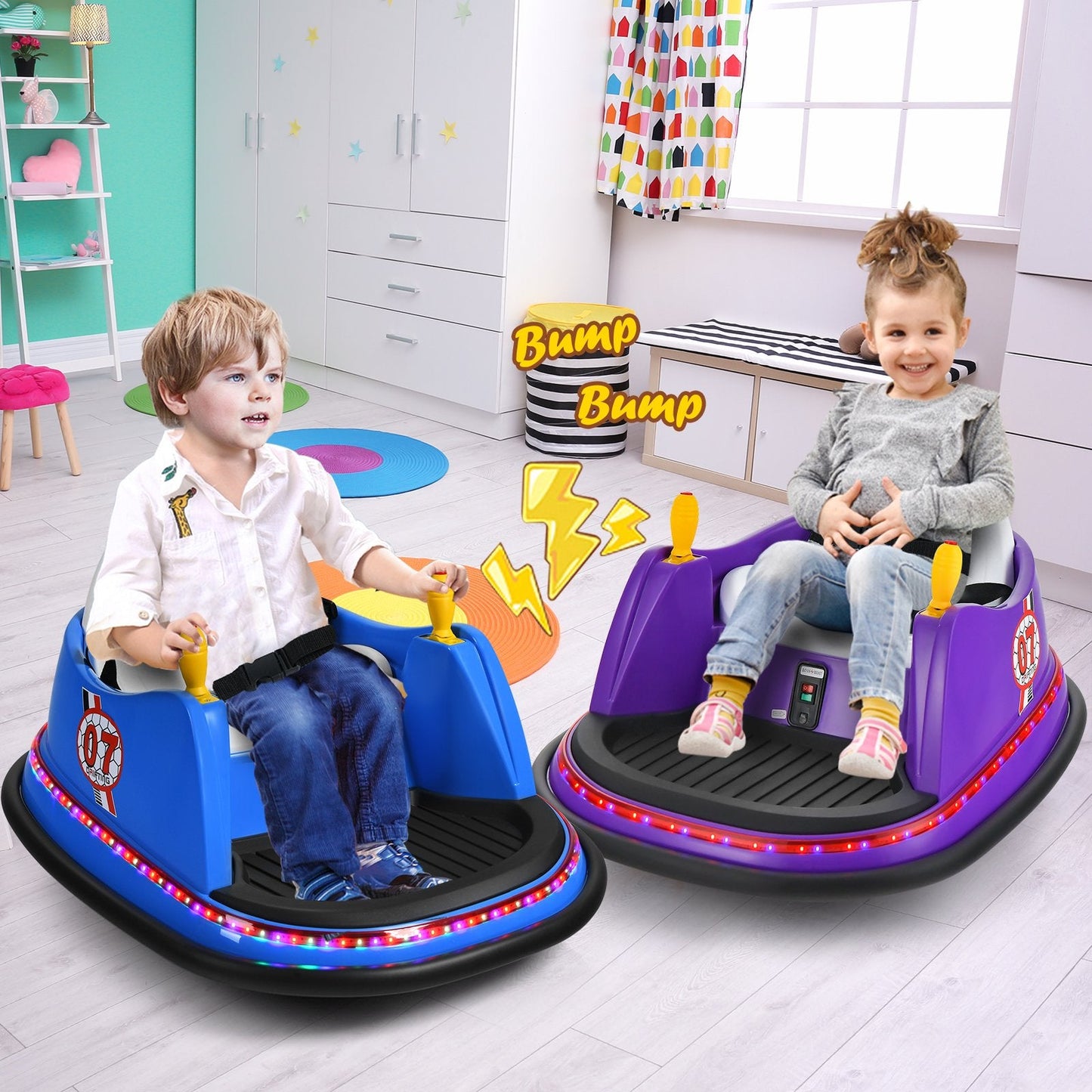 12V Electric Kids Ride On Bumper Car with Flashing Lights for Toddlers, Blue Powered Ride On Toys   at Gallery Canada