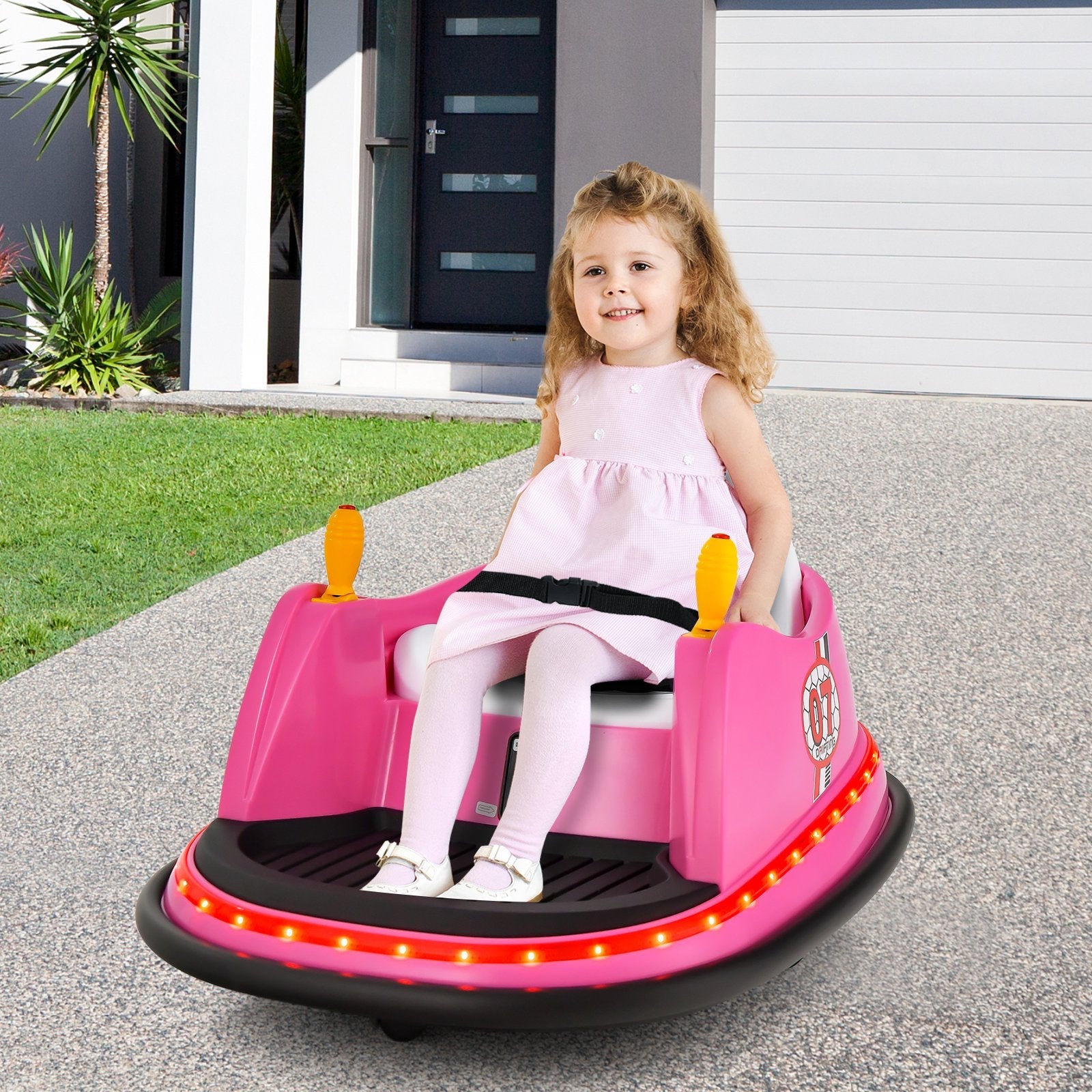 12V Electric Kids Ride On Bumper Car with Flashing Lights for Toddlers, Pink Powered Ride On Toys   at Gallery Canada