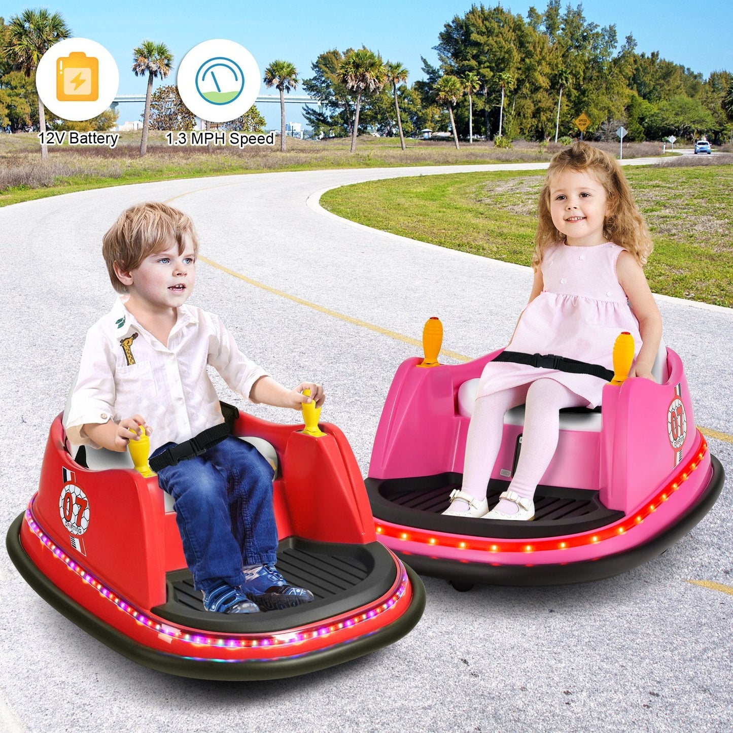 12V Electric Kids Ride On Bumper Car with Flashing Lights for Toddlers, Pink Powered Ride On Toys   at Gallery Canada