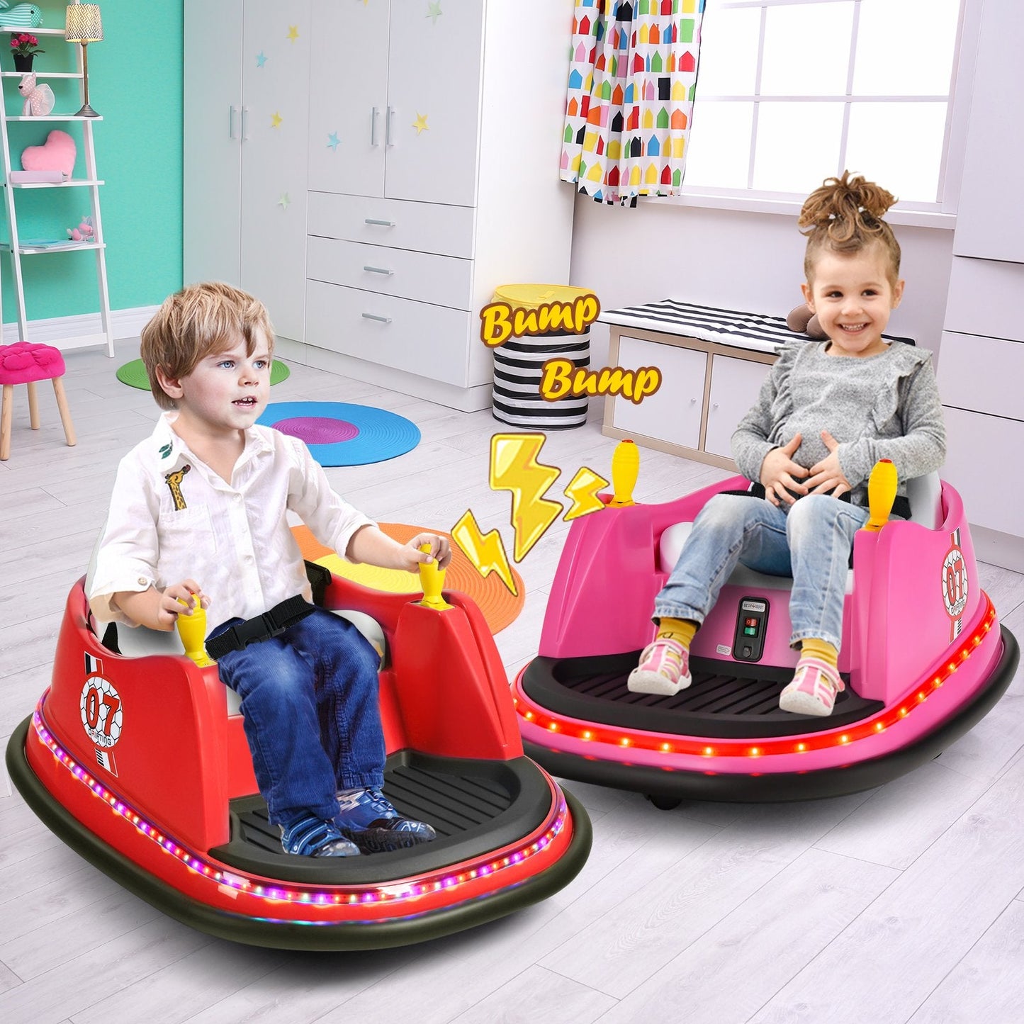 12V Electric Kids Ride On Bumper Car with Flashing Lights for Toddlers, Pink Powered Ride On Toys   at Gallery Canada