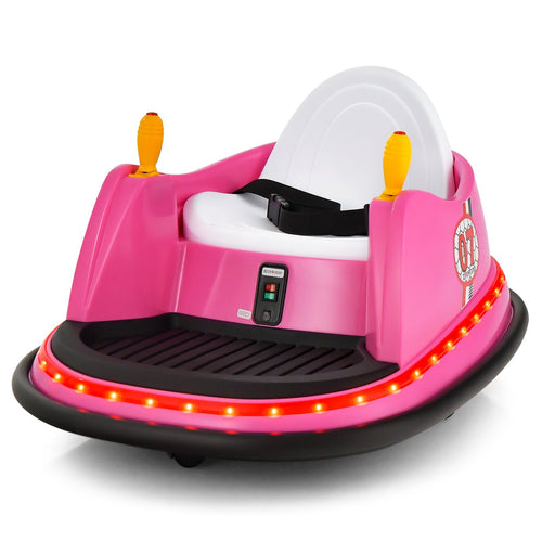 12V Electric Kids Ride On Bumper Car with Flashing Lights for Toddlers, Pink