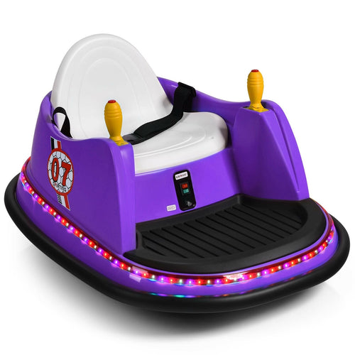 12V Electric Kids Ride On Bumper Car with Flashing Lights for Toddlers, Purple