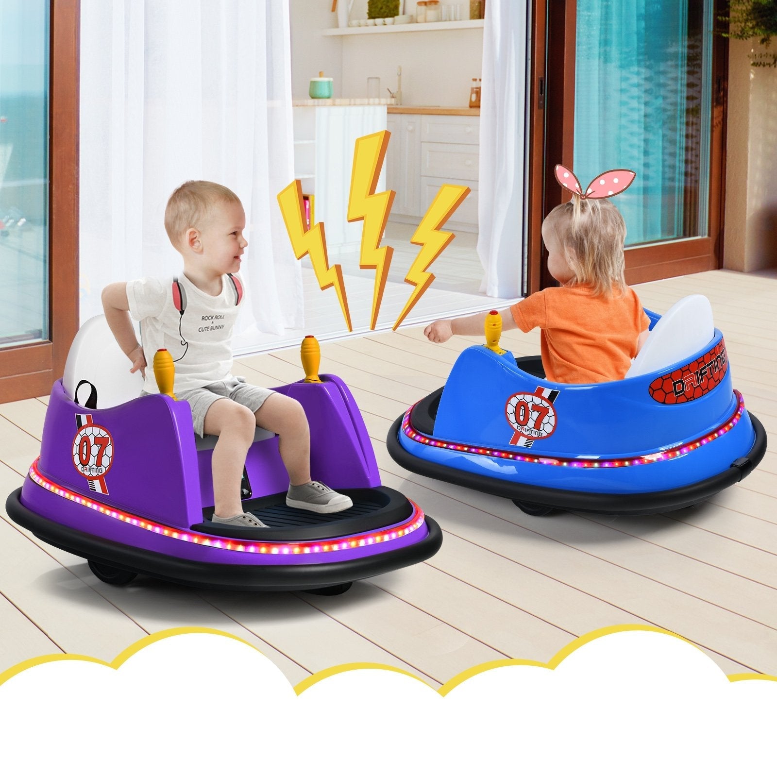 12V Electric Kids Ride On Bumper Car with Flashing Lights for Toddlers, Purple Powered Ride On Toys   at Gallery Canada