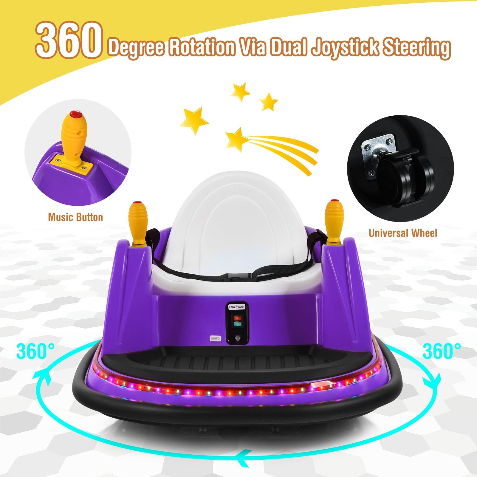 12V Electric Kids Ride On Bumper Car with Flashing Lights for Toddlers, Purple Powered Ride On Toys   at Gallery Canada