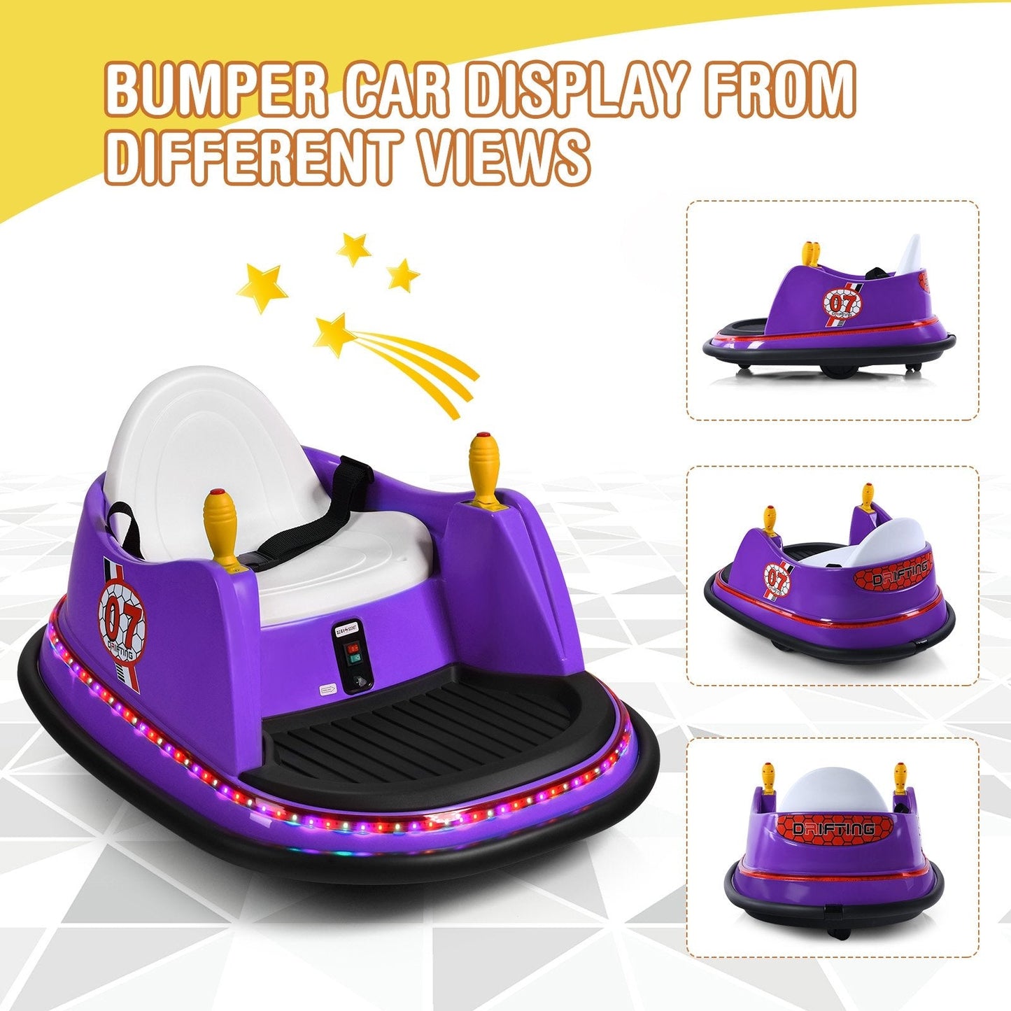 12V Electric Kids Ride On Bumper Car with Flashing Lights for Toddlers, Purple Powered Ride On Toys   at Gallery Canada