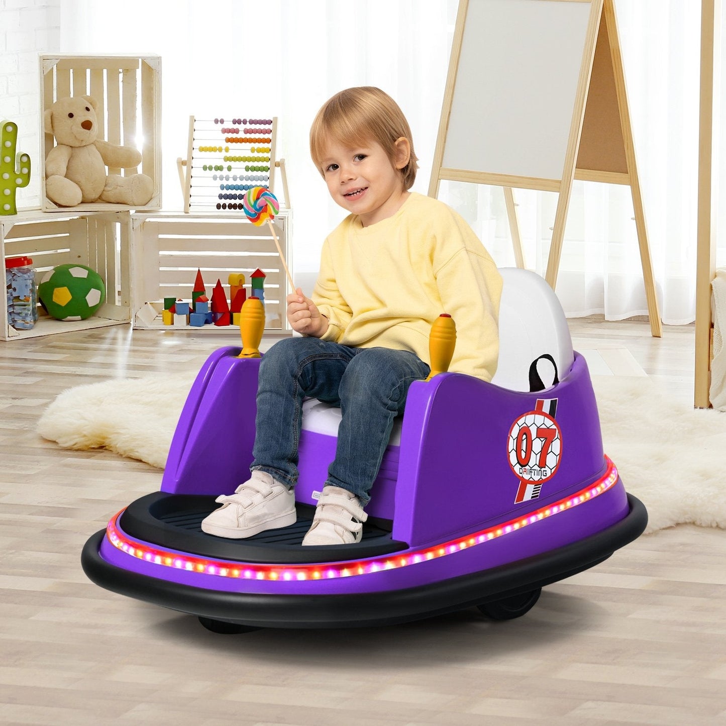 12V Electric Kids Ride On Bumper Car with Flashing Lights for Toddlers, Purple Powered Ride On Toys   at Gallery Canada