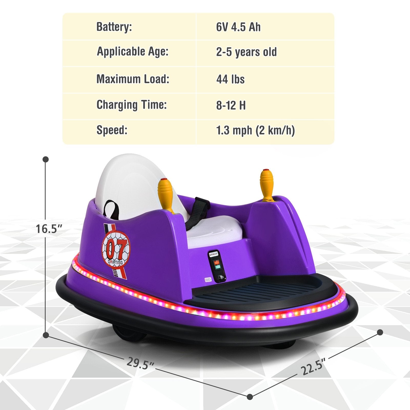 12V Electric Kids Ride On Bumper Car with Flashing Lights for Toddlers, Purple Powered Ride On Toys   at Gallery Canada