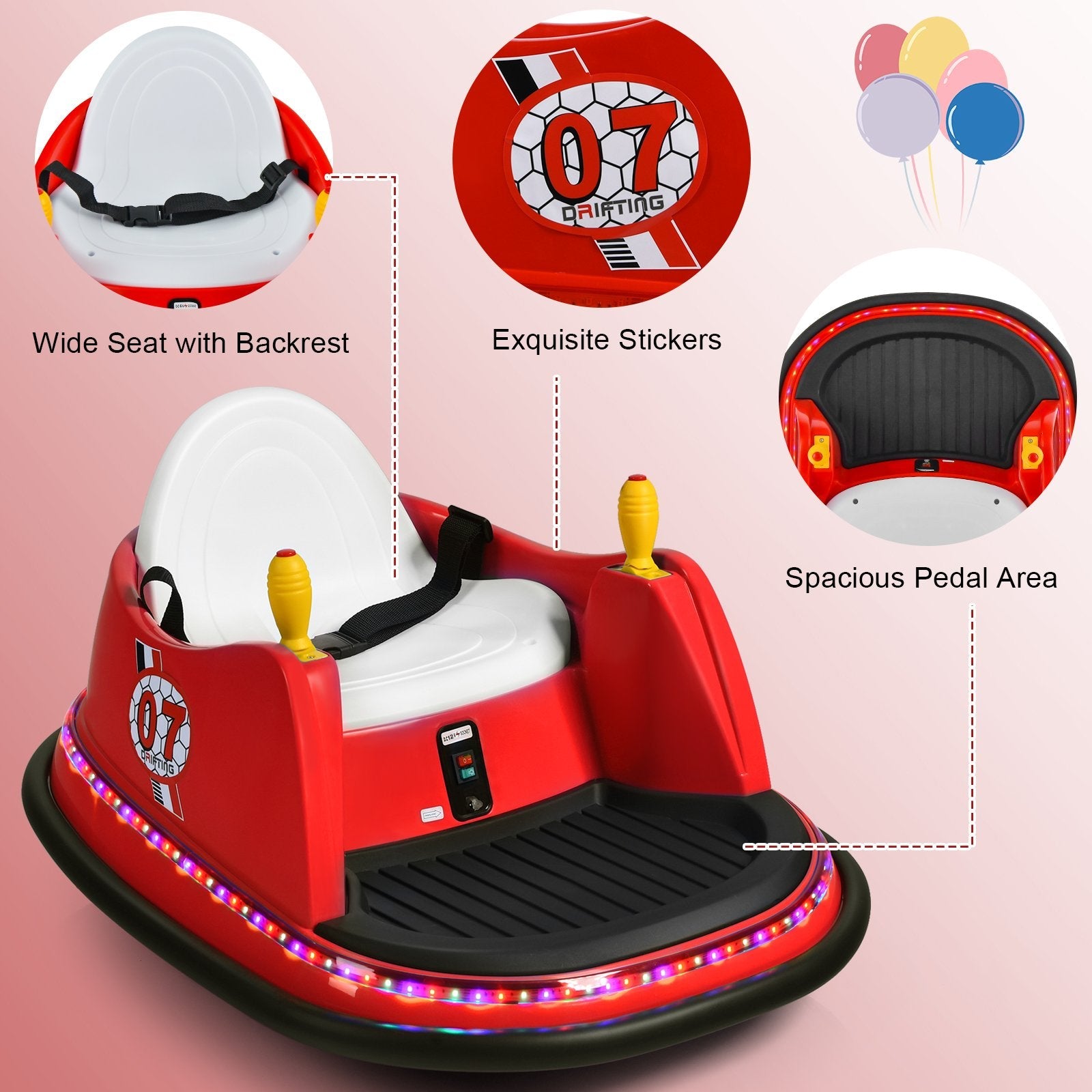 12V Electric Kids Ride On Bumper Car with Flashing Lights for Toddlers, Red Powered Ride On Toys   at Gallery Canada