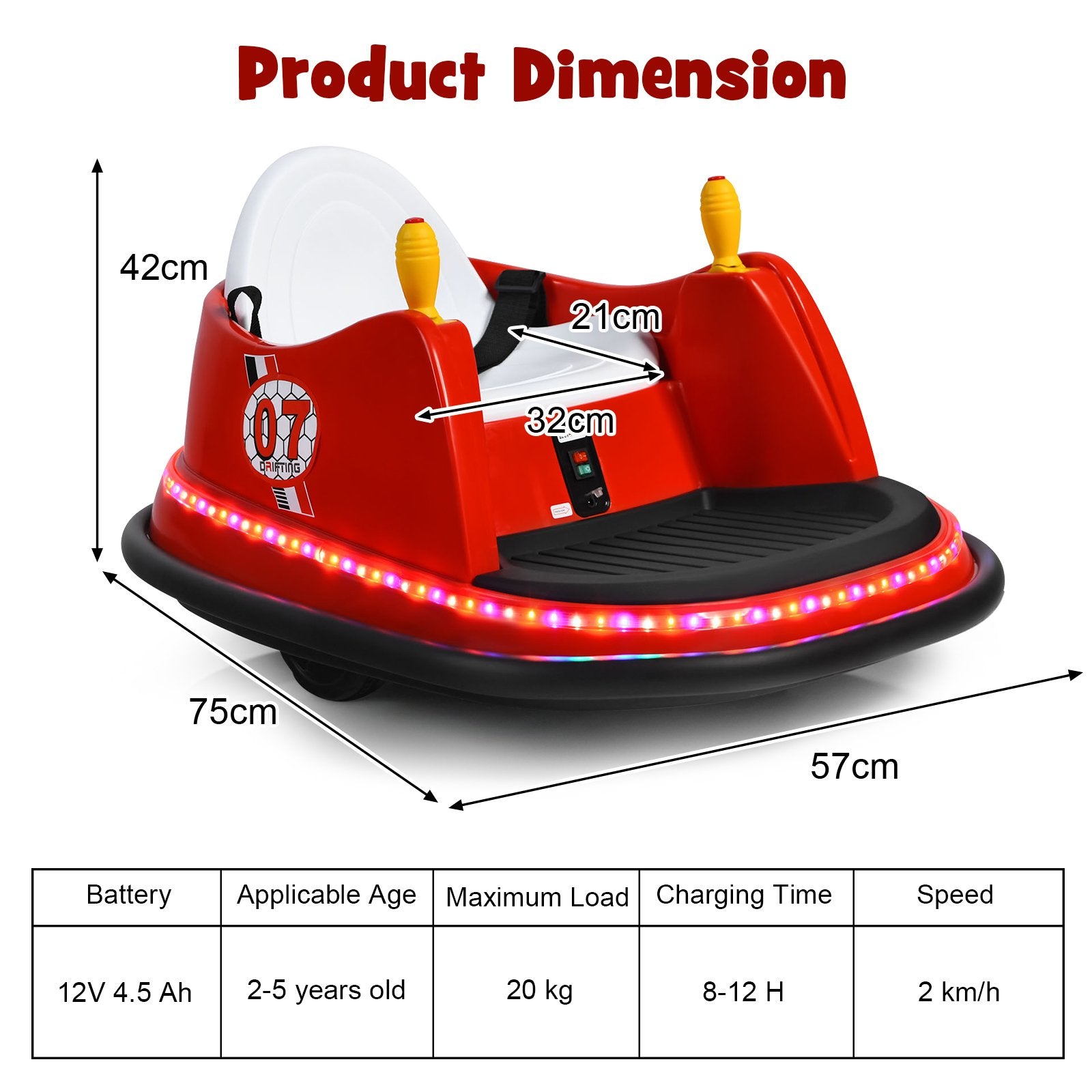 12V Electric Kids Ride On Bumper Car with Flashing Lights for Toddlers, Red Powered Ride On Toys   at Gallery Canada