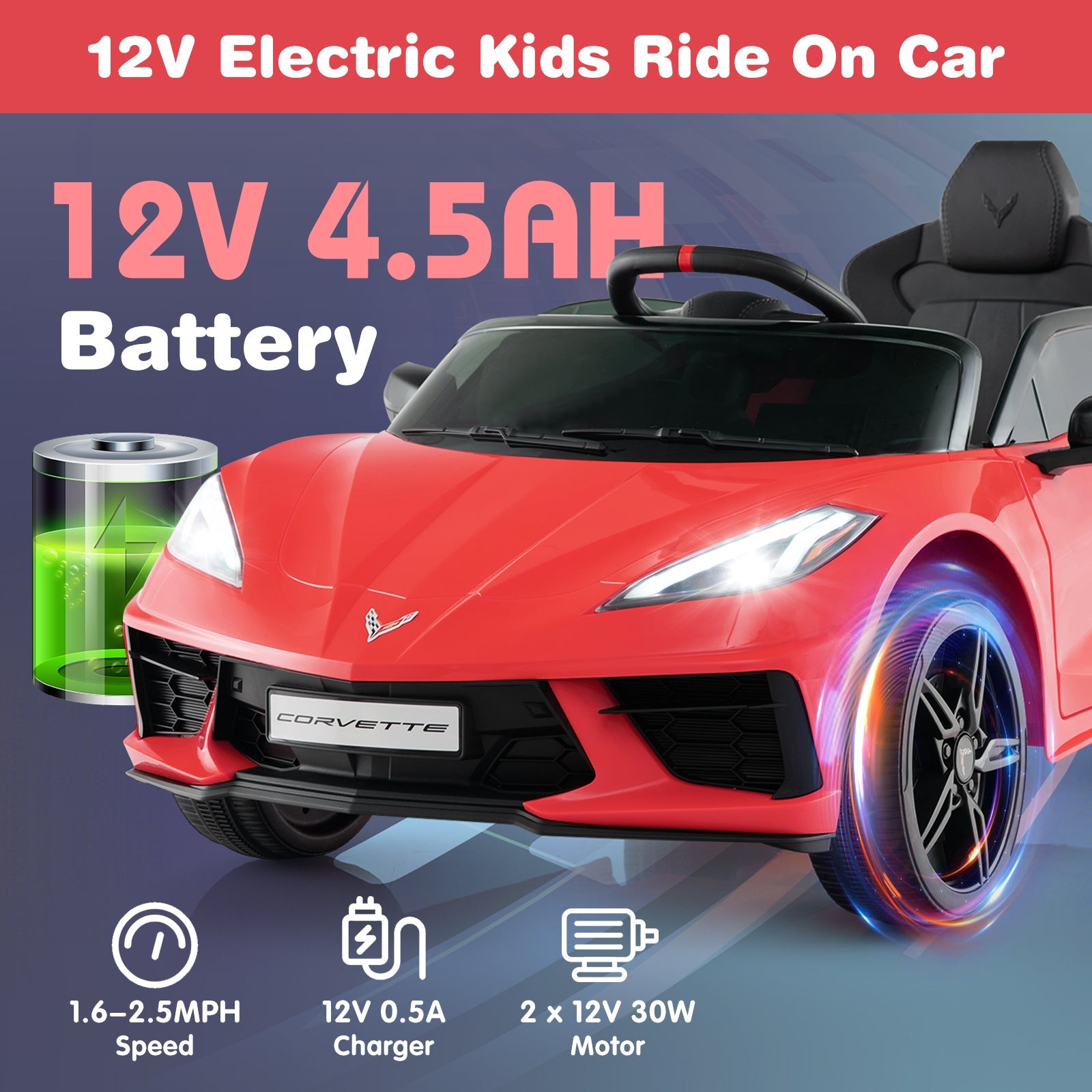 12V Electric Kids Ride On Car Licensed Chevrolet Corvette C8 with Remote Control Ages 3+ Years Old, Red Powered Ride On Toys   at Gallery Canada