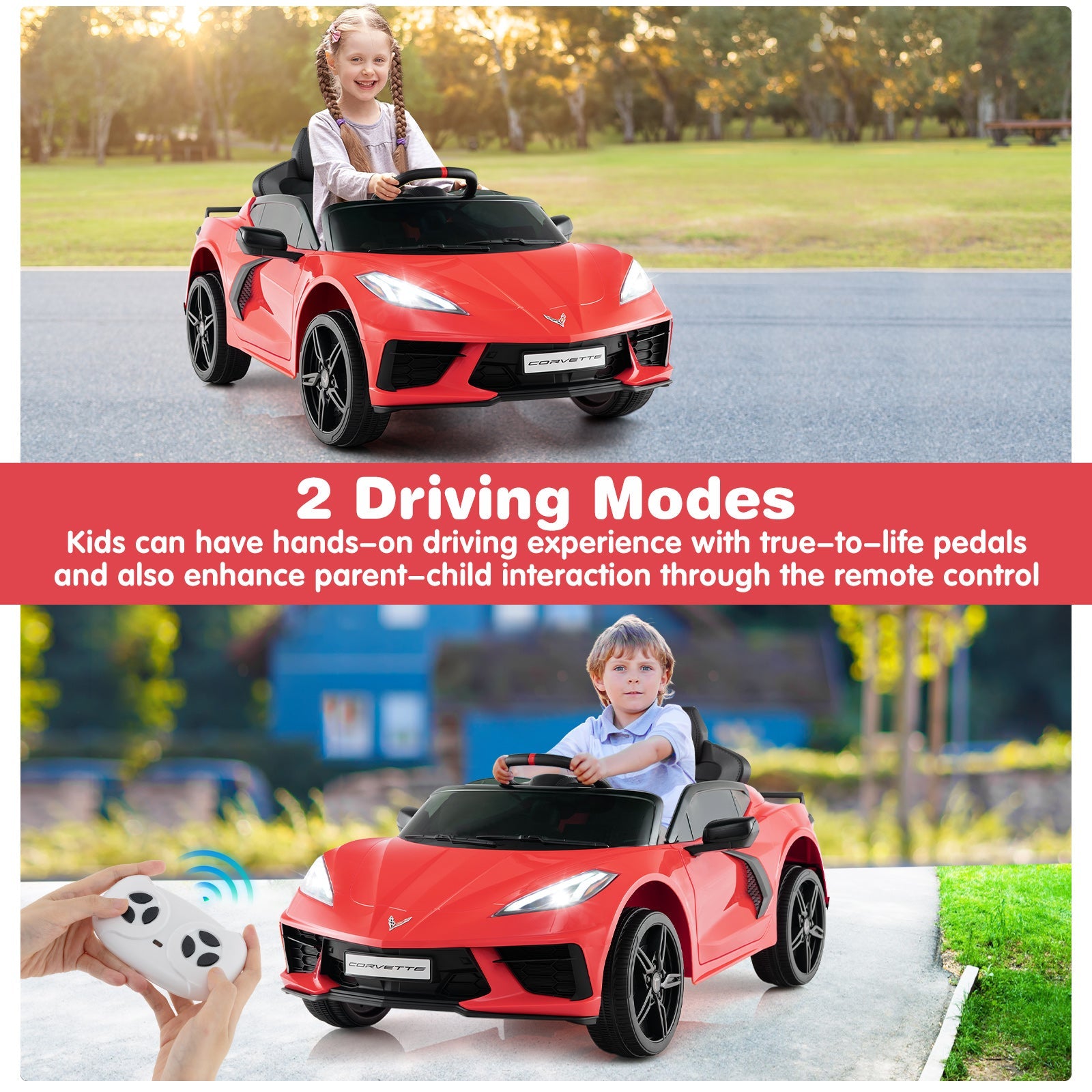 12V Electric Kids Ride On Car Licensed Chevrolet Corvette C8 with Remote Control Ages 3+ Years Old, Red Powered Ride On Toys   at Gallery Canada