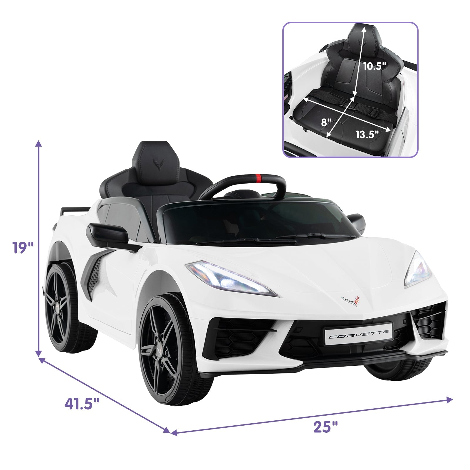 12V Electric Kids Ride On Car Licensed Chevrolet Corvette C8 with Remote Control Ages 3+ Years Old, White Powered Ride On Toys   at Gallery Canada