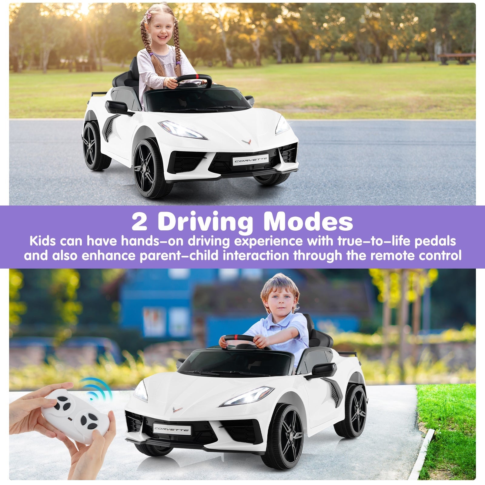 12V Electric Kids Ride On Car Licensed Chevrolet Corvette C8 with Remote Control Ages 3+ Years Old, White Powered Ride On Toys   at Gallery Canada