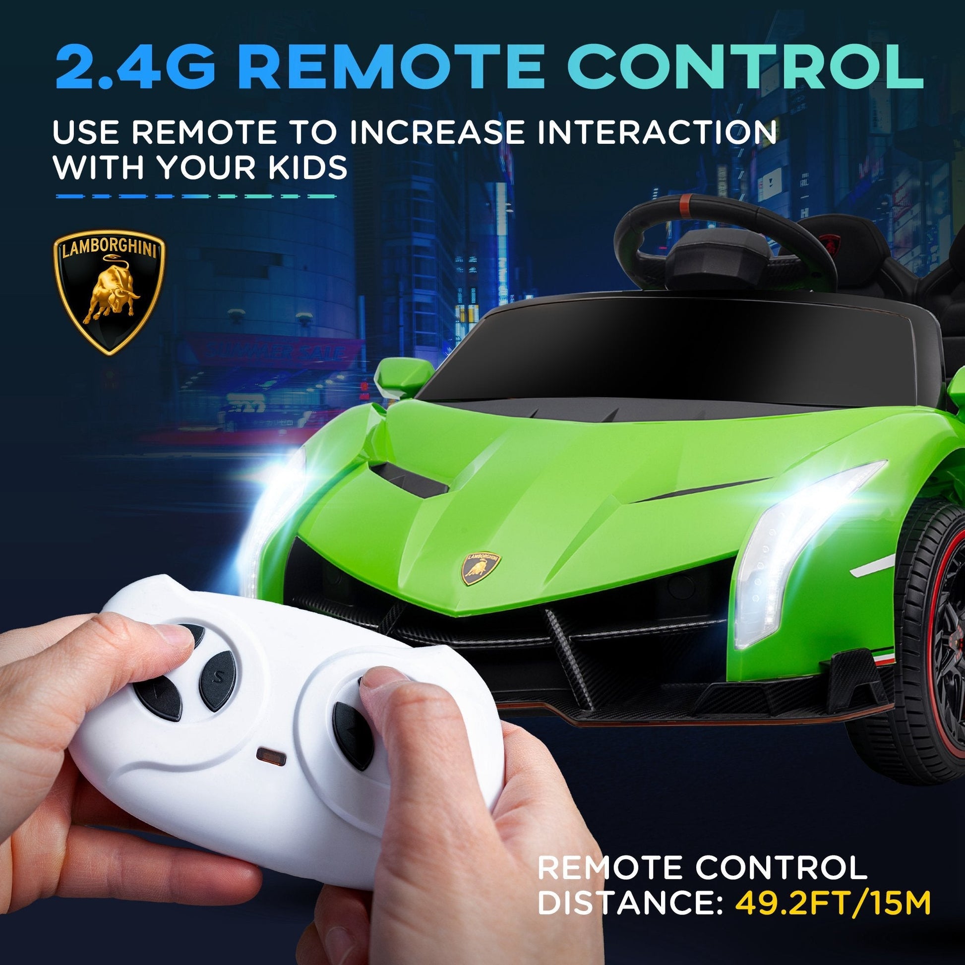 12V Kids Ride-On Car with Remote, Bluetooth, Music, Lights, Butterfly Doors, Green Electric Toy Cars   at Gallery Canada