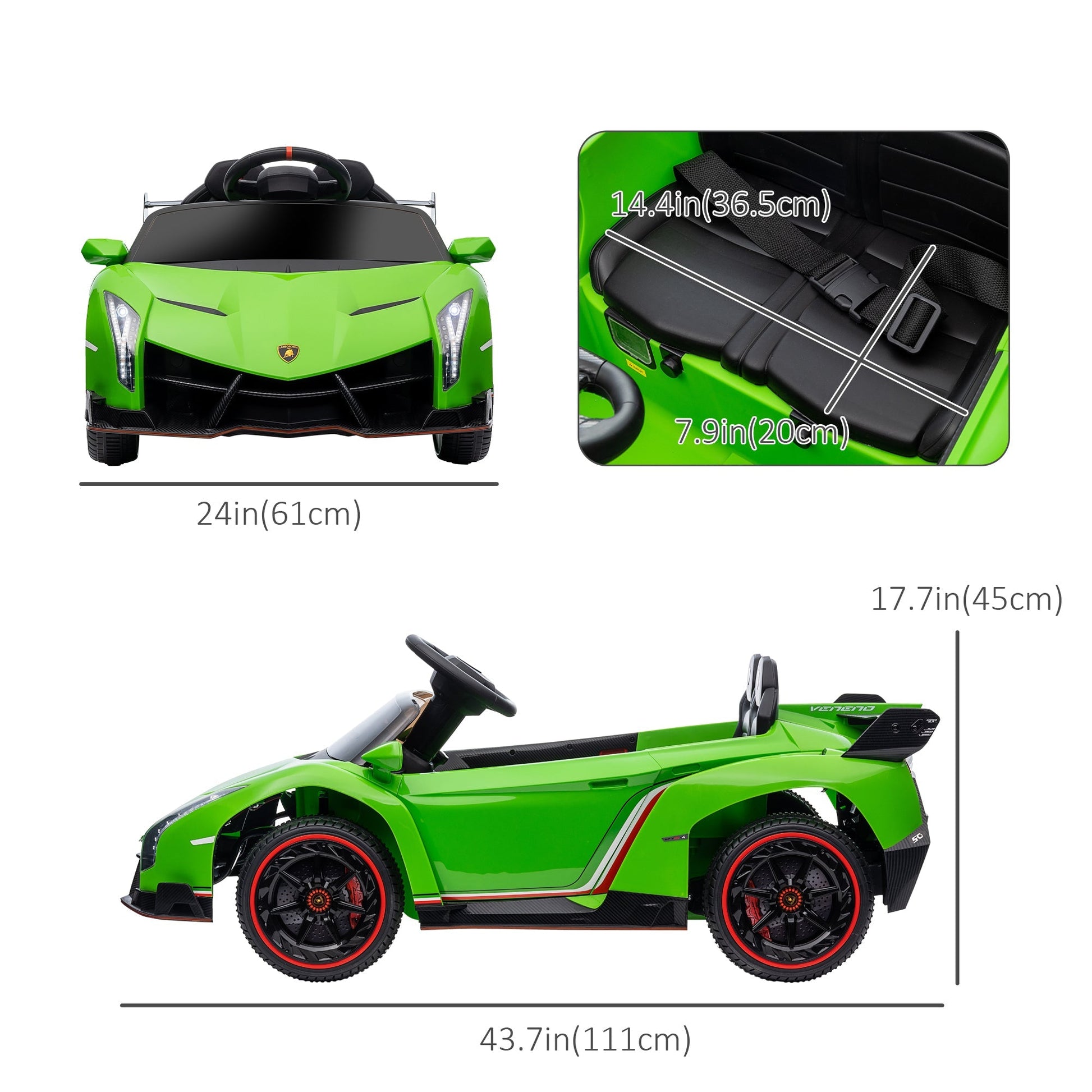 12V Kids Ride-On Car with Remote, Bluetooth, Music, Lights, Butterfly Doors, Green Electric Toy Cars   at Gallery Canada