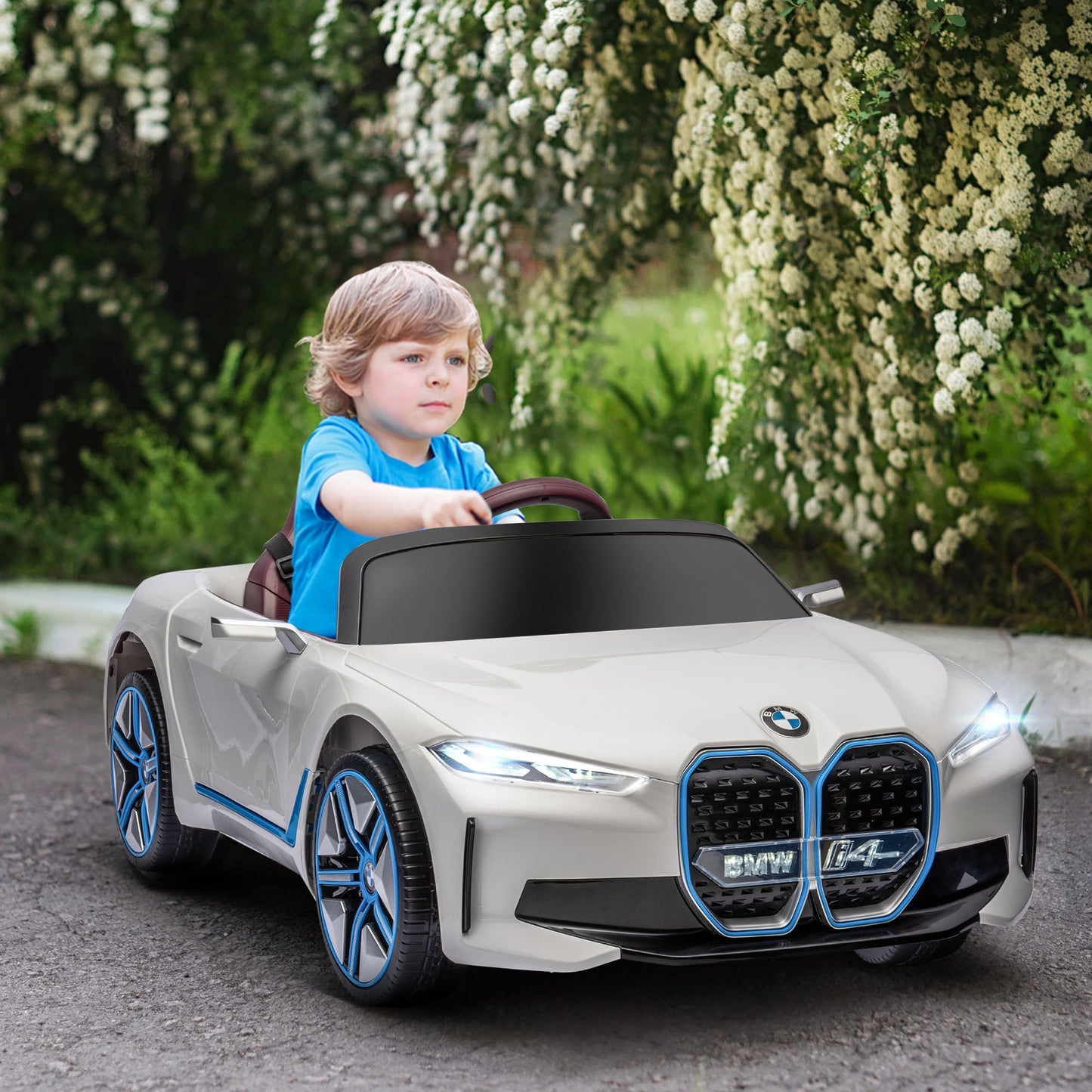 12V Kids Ride-On Car with Remote, Music, Lights, Suspension, White Electric Toy Cars   at Gallery Canada