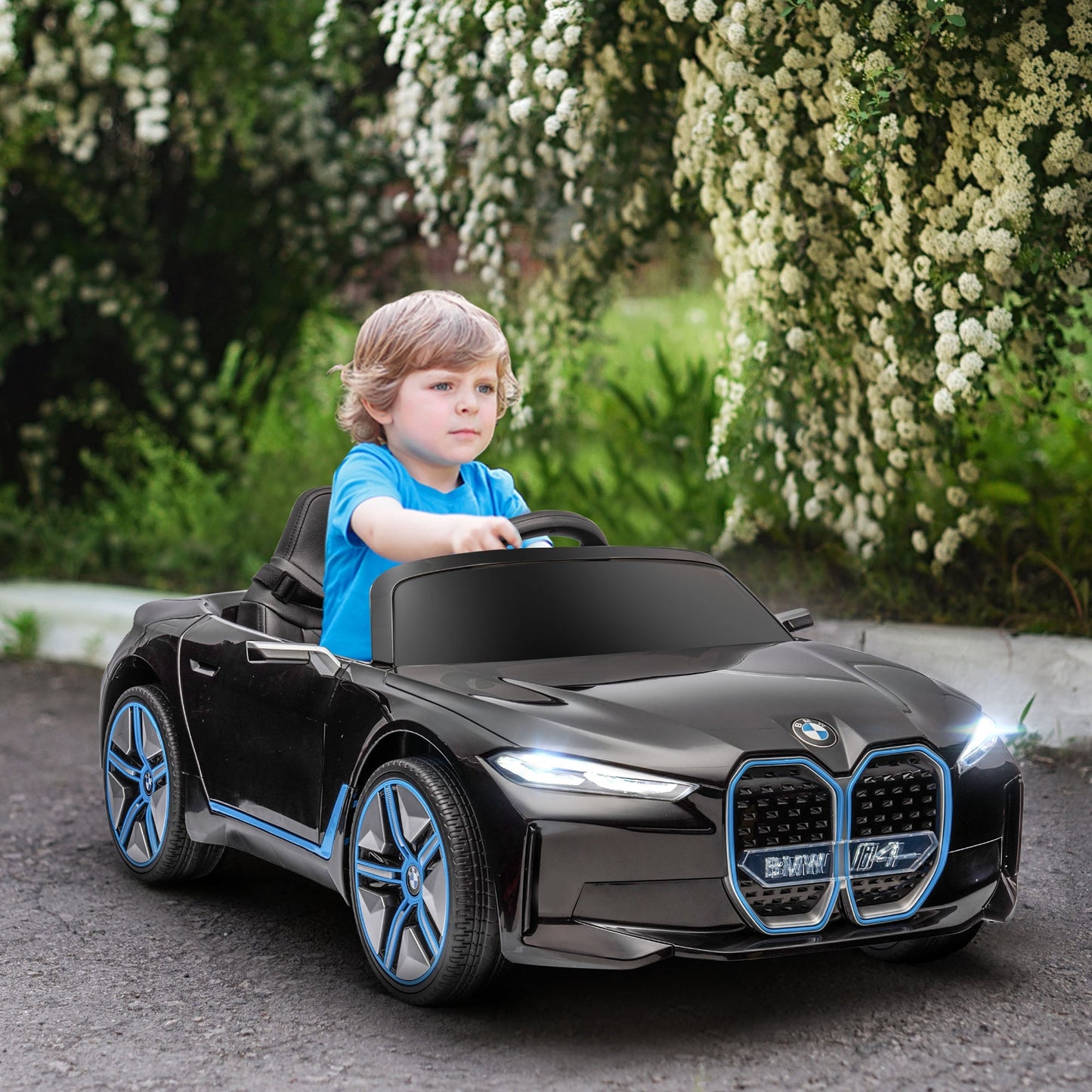 12V Kids Ride-On Car with Remote, Music, Lights, Suspension, Black Electric Toy Cars   at Gallery Canada